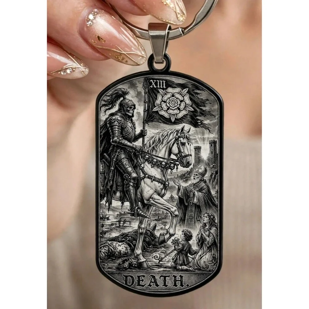 Tarot Card Dearh Skeleton Horror Scary Warrior Horse Stainless Keychain Skull